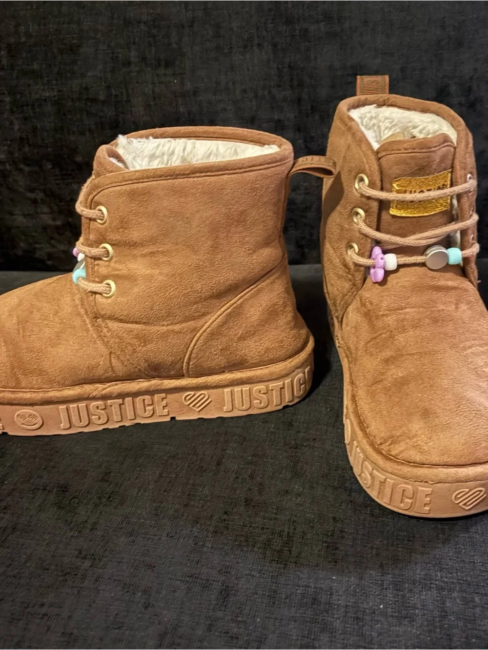 Kids Brown Fleece-Lined Ankle Boots size 1